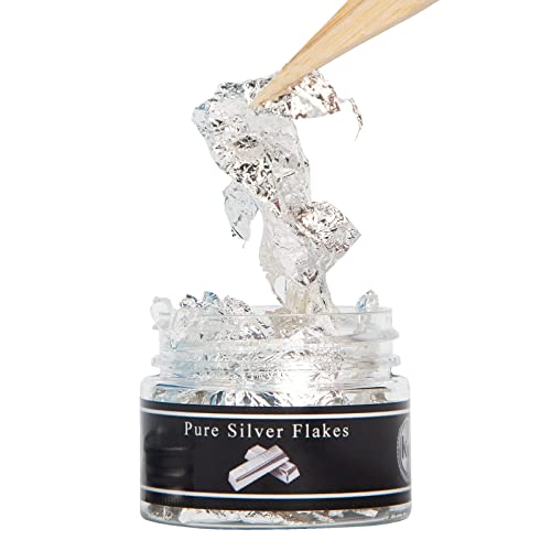 Genuine Silver Leaf Flakes 50mg Pure Silver Flakes for Skin Care Decorative Dishes Genuine Silver Leaf for Cooking Cakes & Chocolates Decoration