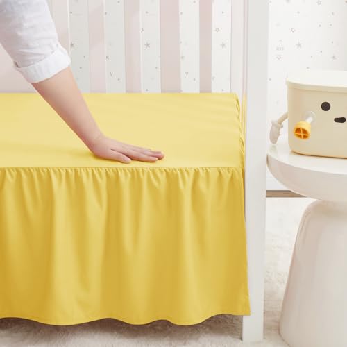 Image of SiinvdaBZX Yellow Crib Skirt Dust Ruffle, Microfiber Crib Bed Skirt | 52 inchx28 inch with 14 inch Drop, Durable Full Coverage Toddler Bedskirt Fit for Baby Boys Girls Nursery Standard Crib