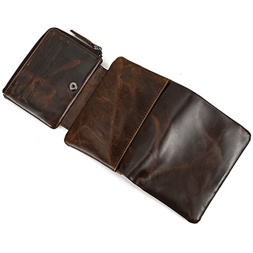 Men's Leather Wallet Large Capacity Trifold Purse Credit Card Holder Case with Snap Closure 10 Card Slots (Coffee)4
