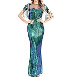 Farbige Brautkleider Frauen Luxus glänzende Pailletten Quasten gerade schlanke Brautjungfer Roben formelle Elegante Partykleider Langes Kleid Damen Elegant Für Hochzeit (Green, M)
