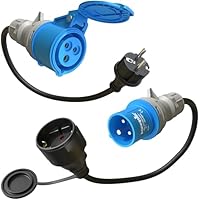 Poppstar 2X 30cm CEE Adapter IP44 (CEE-Kupplung 16A 3-pol/Schuko-Stecker: Typ E+F und CEE-Stecker 16A 3-pol/Schuko-Kupplung: Typ F), H07RN-F 3G2.5