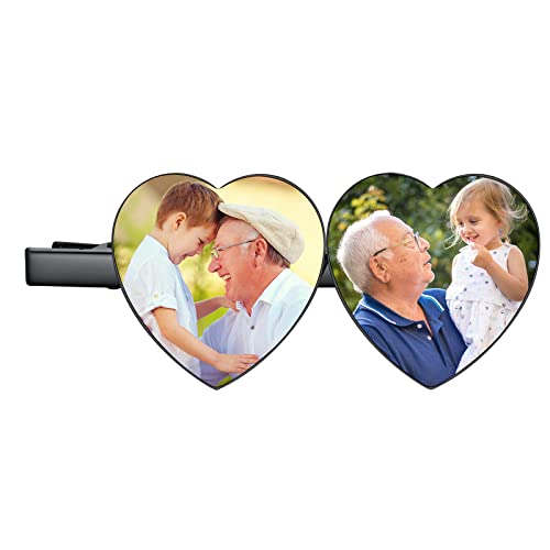 Personalized Metal Hair Clips for Women Black Custom Heart Photo Hair Barrette Alligator Hair Styling Makeup Accessories for Thick Curl Hairs, 2 charm