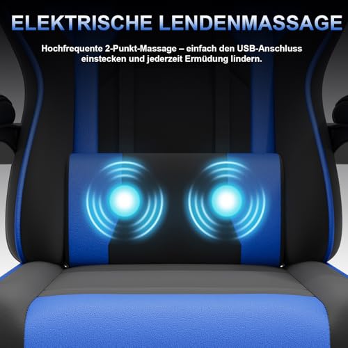 JETSTREAM Poltrona Gaming Ergonomica Con Poggiapiedi, Poggiatesta, Massaggio E Sollevamento Pneumatico, 150 Kg, Blu - Sedia gaming - Immagine 2