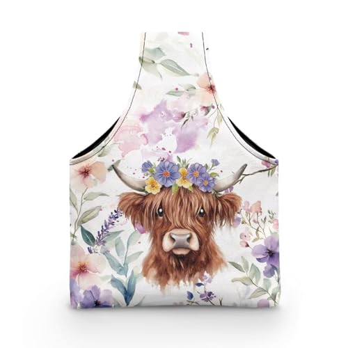 Image of ZUXONGSY Highland Cow Yarn Tote Bags for Crocheting Wildflower Knitting Tote Bag Lightweight Knitting Accessories Crochet Organizers and Storage