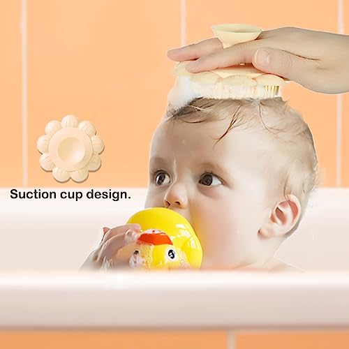 Image of Baby Bath Silicone Brush Shower Scalp Brush Exfoliate and Massage Shampoo Scalp Scrubbie for All Hair Kid Newborn Toddler（Yellow）