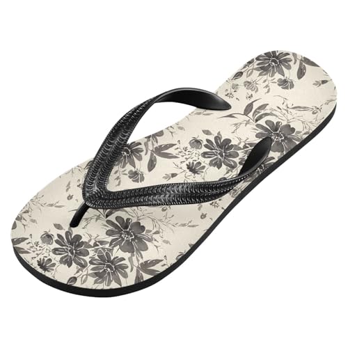 Floral Blossom Gray Flip Flops for Beach Thong Sandals Anti-slip Lightweight Flat Slippers for Travel Summer Outdoor2