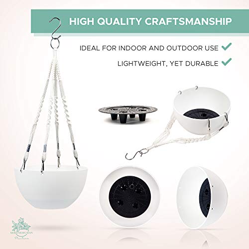 2X Self Watering Hanging Planters For Indoor Plants (10" Inch Set) | 2X Hanging Pots | Outdoor & Indoor Hanging Planters For Outdoor Plants | Macrame Hangers With Handmade Rope By Serenehuman (White) #TOP7