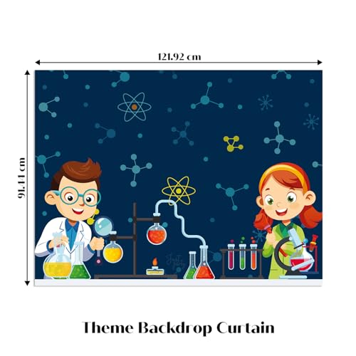 Image of Just Party Science Theme Party Decoration - 100 pcs Happy Birthday Decoration Kit for Kids | Science Theme Birthday Decoration Items for Boys & Girls | Includes Balloons,Backdrop Curtain,Props,Banners