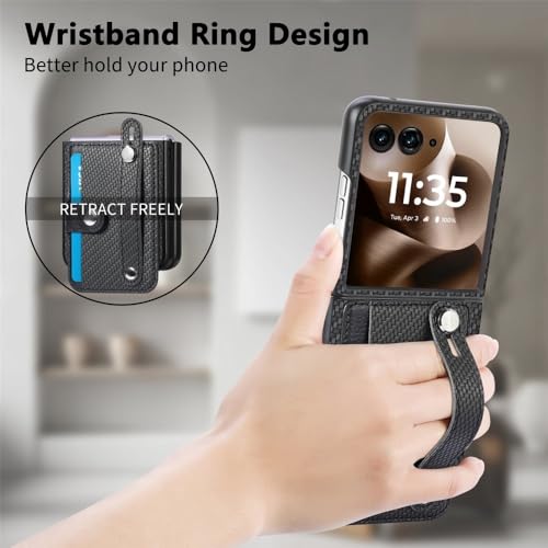 Protection Motorola Moto Razr 70 Plus étui portefeuille cuir kaki et dragonne