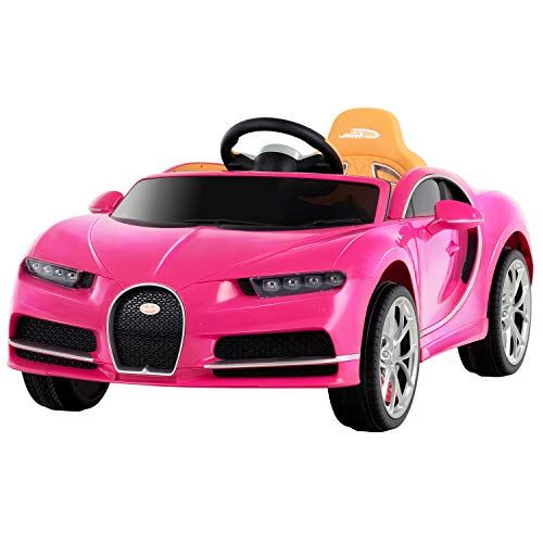 Uenjoy 12V Licensed Bugatti Chiron Kids Ride On Car Battery Operated Electric Cars for Kids with RC Remote Control, LED Lights, Music & Horn, Storage Room, Pink