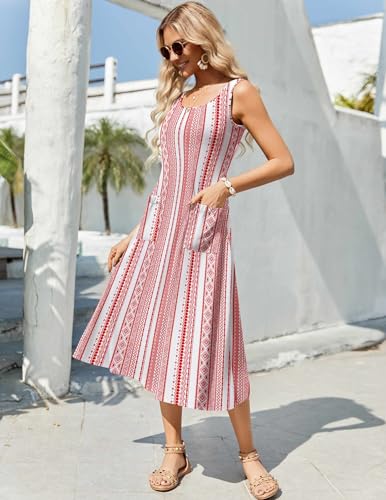 Image of Zeagoo Summer Dresses for Women Floral A-Line Casual Sleeveless Tshirt Beach Flowy Tank Sundresses with Pockets