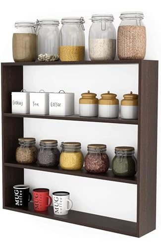 Image of AAROORA Multipurpose Wall-Mounted Wooden Shelf | 3-Tier Storage Rack for Kitchen, Living Room & Office