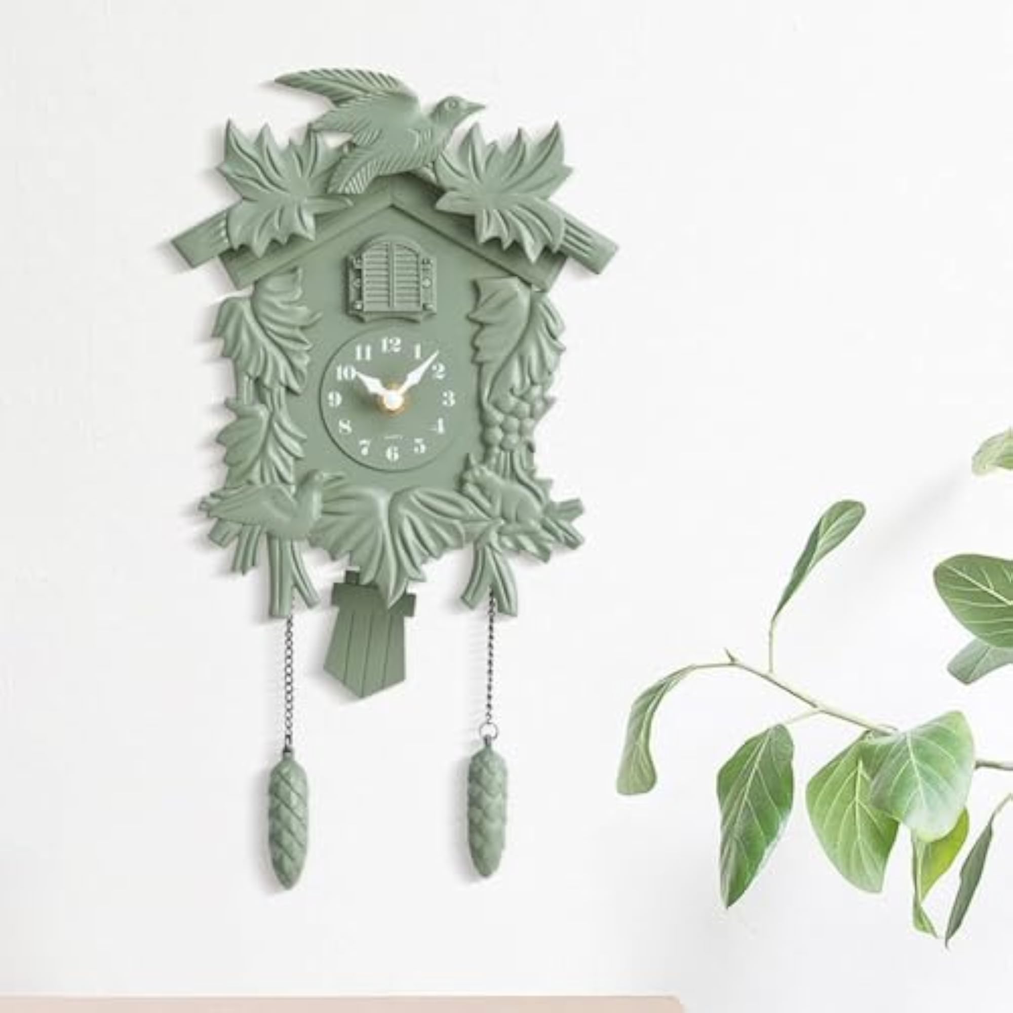 Distressed Finish Cuckoo Clock, Pinecone Pendulum Design