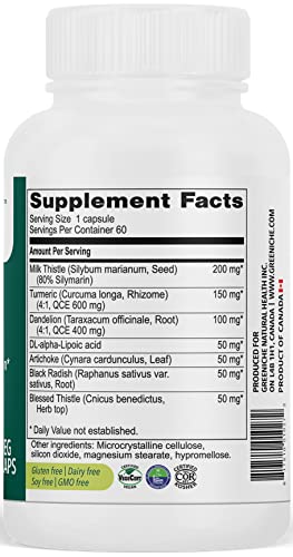 Greeniche Halal Liver Health Support, 60 Caps, Liver Support With Milk Thistle & Turmeric, Helps In Liver Functioning & Digestive Disturbances, Use For Minimum Three Weeks To See Beneficial Effects #TOP6