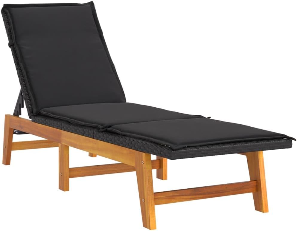 vidaXL Sun Lounger with Cushion Garden Furniture Wooden Sun Bed Outdoor Seating Lounger Day Bed Sunbed Poly Rattan and Solid Wood Acacia