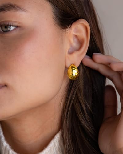 Gold Chunky Earrings for Women Trendy, 14K Gold Plated Dainty Disco Earrings Statement Minimalist Hypoallergenic Stud Earrings Gifts for Her Mom3