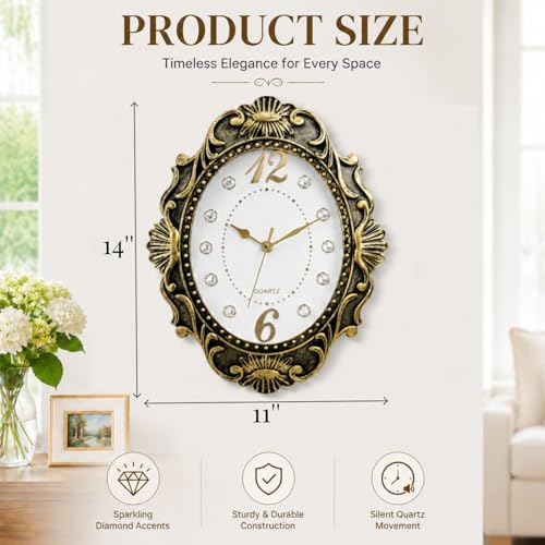 ZAVOOS 2 Pack 14 Inch Vintage Wall Clock, Battery Operated Quartz Movement - Image 2
