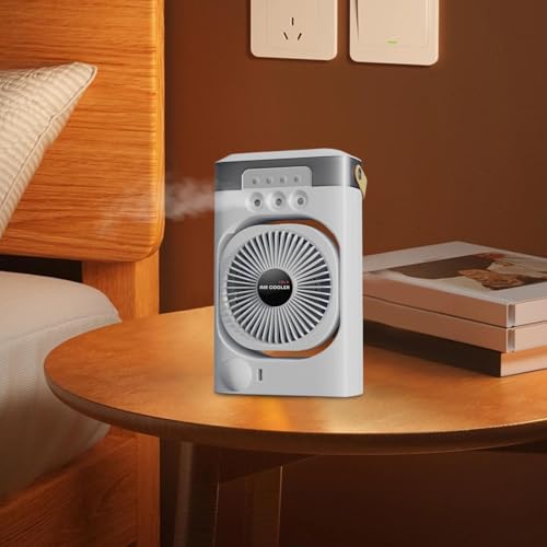 Persönliche Klimaanlage, Tisch- Luftzirkulator mit 3 einstellbaren Geschwindigkeiten, 7- farbiges Nachtlicht, Schreibtisch- Luftbefeuchter, Kühlventilator für Kabine, Büro, Wohnaccessoires, 26 x 16 cm-3