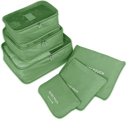 Image of Travel Organizer Pouch Set of 6, Space Saver Packing Cubes for Suitcase, Clothes, Underwear, Socks and Shoes (GREEN)