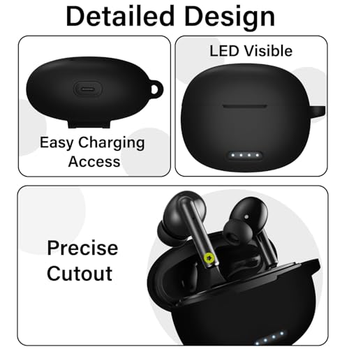 Image of Sounce Earphone Case Cover for Boult Audio W20 TWS Soft Silicone Skin Case Cover Shock Absorbing Protective Case with Keychain [Front LED Visible] - Black