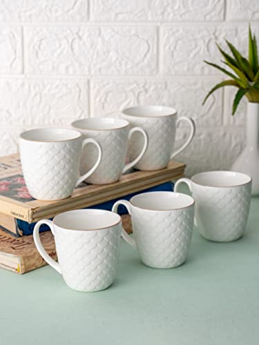 Image of Clay Craft Ripple Impression Fine Ceramic Gold Line Coffee /Tea Mug Set of 6-180 ml Each, Tea Cup Set of 6, Mugs for Coffee, Cups Set of 6, Mug Set, Ideal for Gifting, Perfect for Home and Office
