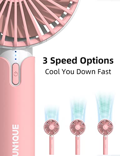 Image of UN1QUE Mini Portable Fan Battery Operated, 6 Inch Powerful USB Table Fan, 3 Speed Quiet Rechargeable Fan with Less Vibration, 720 Rotate Personal Mini Fan for Home Office Stroller Camping