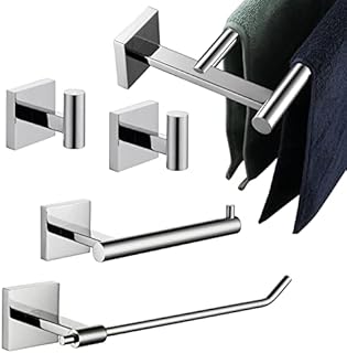 KOKOSIRI Bathroom Hardware Set 5-Piece Bath Accessories Includes 24-Inch Towel Rail 9-Inch Towel Holder Toilet Paper Holder Wall Hooks Polished Chrome Stainless Steel B11A5-CH