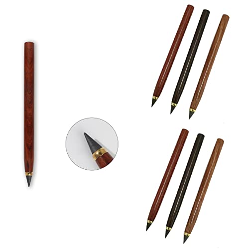 SIPLIV 6Pcs Inkless Everlasting Pencil Wooden Inkless Signature Pencils Unlimited Writing Pencil With 6Pcs Replacement Pen Heads - Image 3