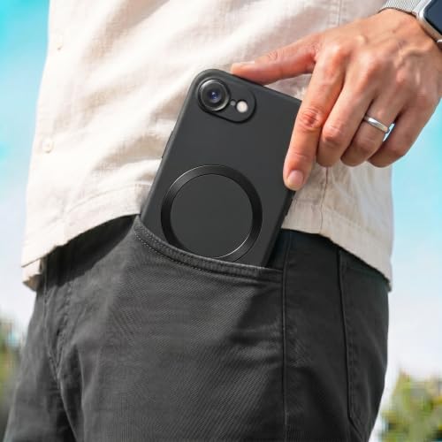 Image of amazon basics Premium Mag-Safe Case for iPhone 16E | Shockproof & Anti-Scratch Cover | Soft Silicone with Wireless Charging | Camera Lens Guard - Black