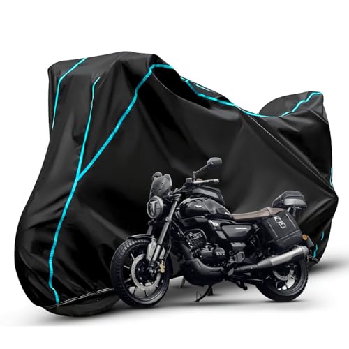 Image of Waterproof Bike Body Cover Compatible with Tvs Rohin Dustproof Scratchproof - Motorcycle Cover for Two Wheeler, Outdoor Full Cover with UV, Duty, Rain Protection (Black & Aqua)