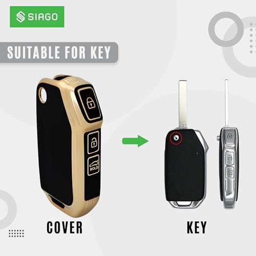 Image of SIAGO TPU Key Cover and Round Key Chain Compatible with Kia Seltos 2023 2024 HTE 3 Button Flip Key (Black)