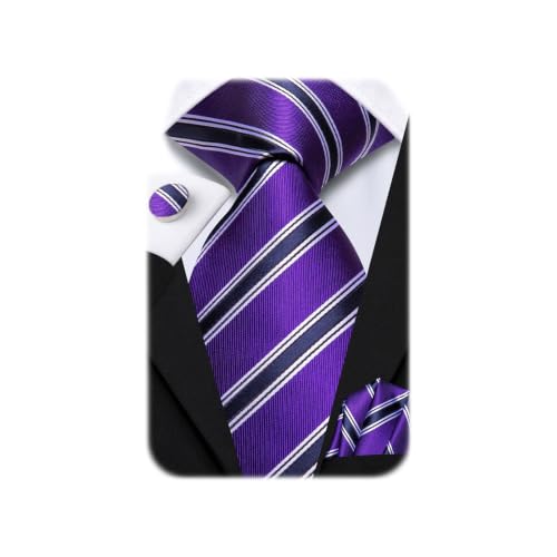 Image of Dubulle Mens Paisley Striped Tie Woven Necktie for Men and Handkerchief Cufflinks Set Wedding Formal Business