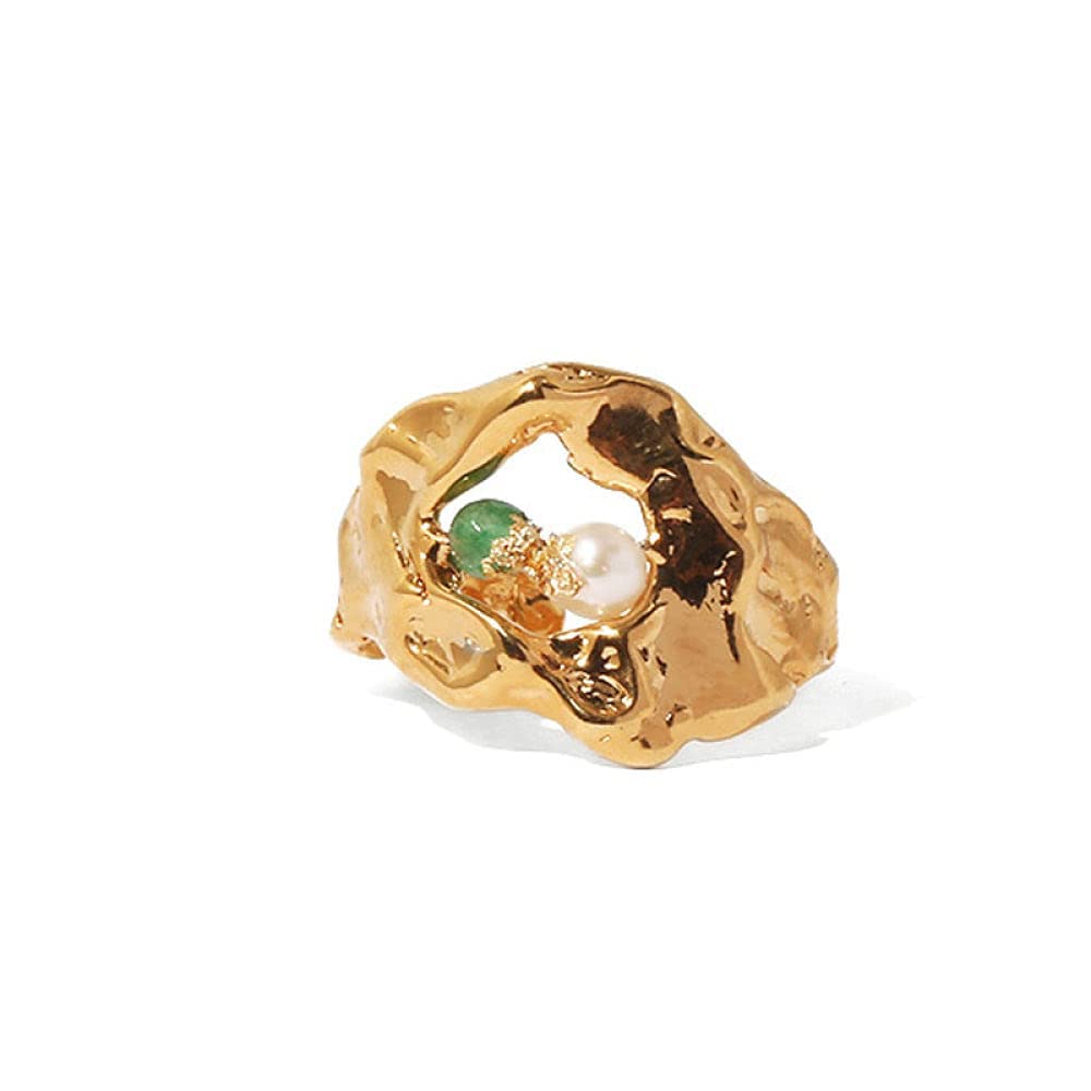 Anello di Stile Nazionale Regolabile da Donna - Anello di Dito Aperto Naturale accidentale, schiaccia Anello articolare in Perla, Regali pratici economici