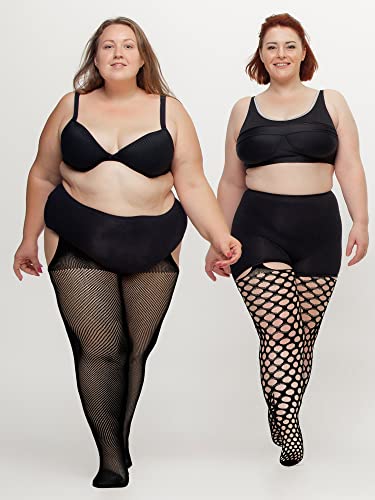 6 Pairs Plus Size Fishnet Stockings Plus Thigh Highs Stockings Pantyhose Garter Belts Sets for Women4
