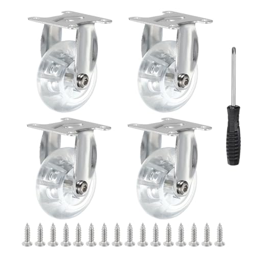 Roulettes fixes 5.1 cm PATIKIL en polyuréthane transparent pour chariot et meuble lot de 4