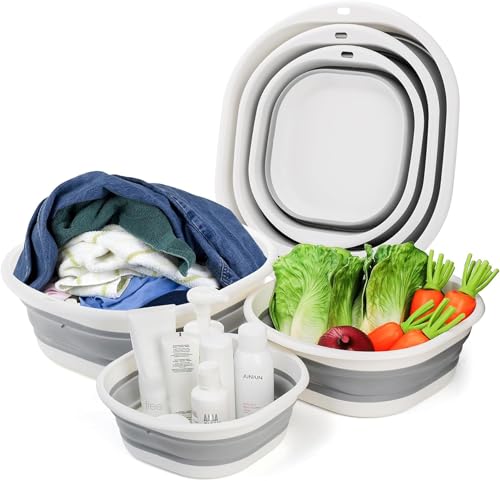 Foldable Wash Basin Set of 3 Collapsible Tub Laundry Basket Bucket Portable and Space Saving Multipurpose Foldable Washbasin Lightweight Collapsible Dishing Basin for Camping Essentials Sink Hiking
