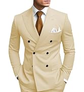HANBANGWEI 2 Piece Double Breasted Suit Men Slim Fit Mens Double Breasted Blazer Pants Sets Weddi...