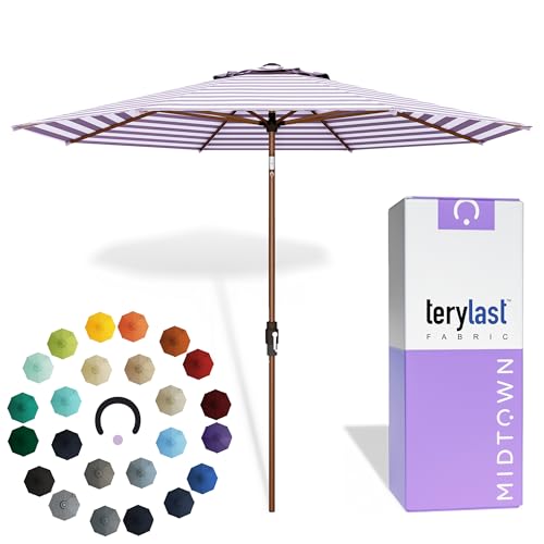 Image of Midtown Umbrellas Wooden 2-8 Ft Patio Umbrella, Midtown Stripes Canopy