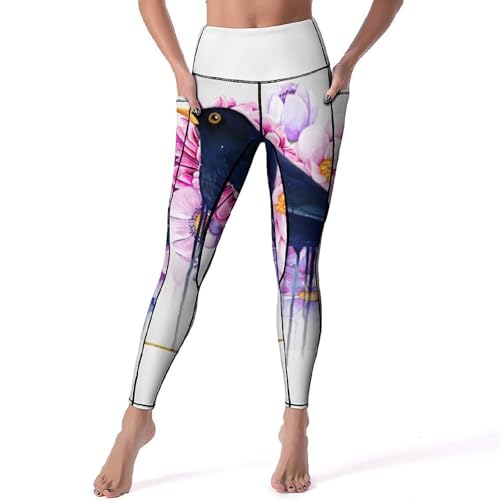 Legging de yoga fleurs oiseaux idéal pour vos séances de gym et jogging S