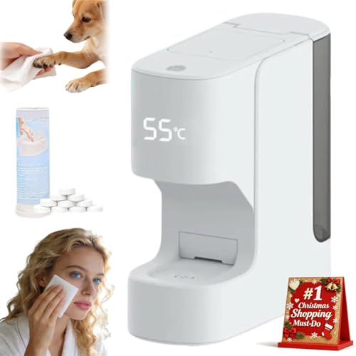 Homtrator Hot Face Towel Heater Machine for Home Spa, 5-Second Auto Dispensing Compressed Towels Warmer Steamer with 55°C Constant Temperature, Smart Voice Alerts, Facial & Self-Care Essential Gift