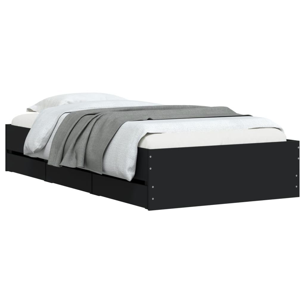 Gecheer Struttura Letto,Giroletto,Singolo con Cassetti Nero 75x190 cm in Legno Multistrato-PL359