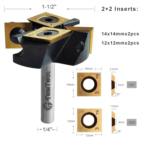Fraise à défoncer 2 + 2 inserts en carbure pour un surfaçage net et rapide