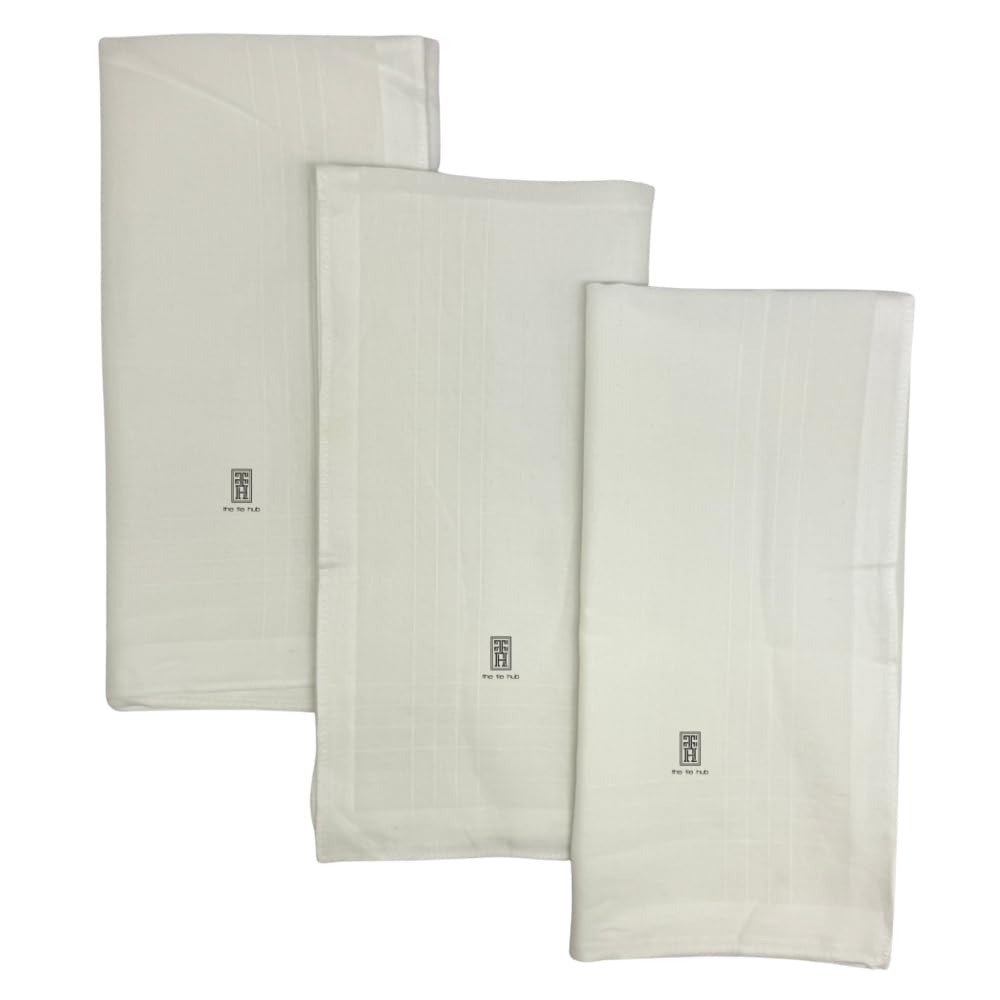 the tie hub White Cotton Handkerchief – Self Stripe Textured Design Daily Use Pack Of 3 For Men-picture-13