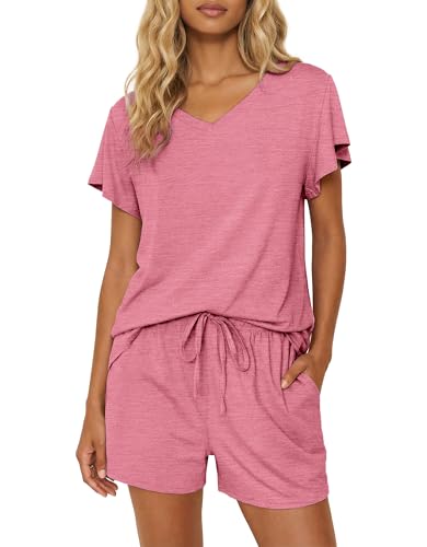 Ekouaer Pajamas Set Women Casual Ruffle Sleeves Soft Comfy Loungewear Set with Pockets,Large,Gray Purple