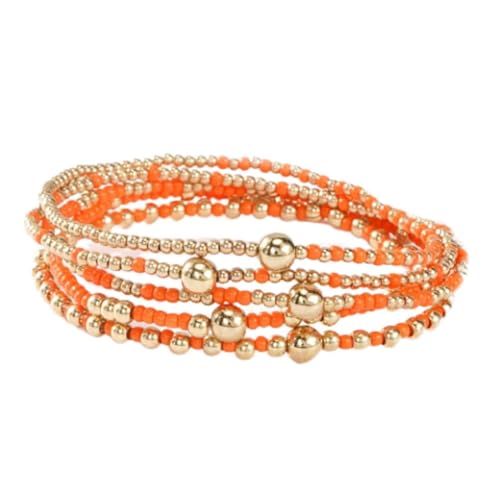 Bohemia Multilayer Resin Beaded Stackable Bracelets Set Colorful Surfer Heishi Gold Beaded Stretch Bracelets Friendship Elastic Wristbands for Women Men Summer Beach Boho Vacation Jewelry-Orange