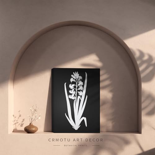 crmotu Black and White Wall Art Set of 4, Minimalist Botanical Prints Rustic Home Decor, Neutral Floral Vintage Canvas Painting, Nature Pictures Wall Decor Living Room Bathroom Kitchen, 12x16inch