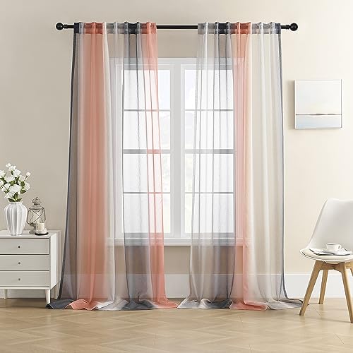 Image of XiDi Ombre Window Sheer Curtain Panel,Set of 2 Packs Semi Transparent Voile Drapes Short Sheer Curtains for Bedroom Wide 52 Inch Length 63 Inch