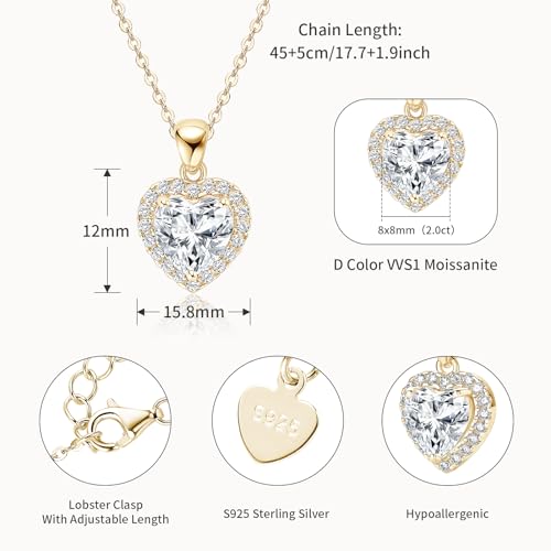 2CT Heart Moissanite Pendant Necklace, D Color VVS1 925 Sterling Silver Dainty Pendant for Women, Wife, Mom, Lady Birthday Gifts3