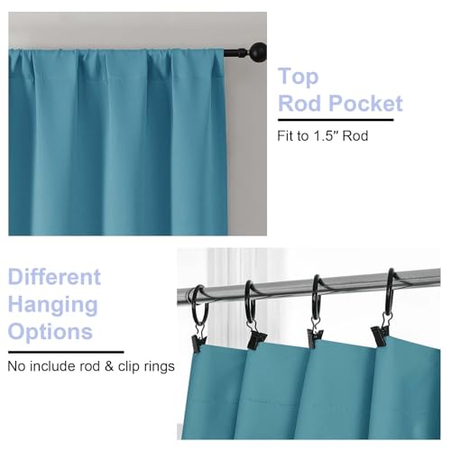 Image of Simplebrand Ava Turquoise Short Blackout Curtains for Bedroom 54 Inches Long 2 Panels Set, Solid Thermal Insulated, Energy Saving Window Treatment Curtains Blackout Drapes, W40 x L54 Inch, Turquoise