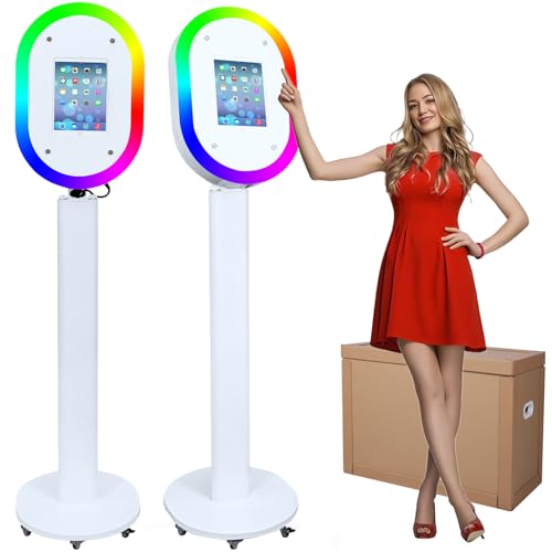 ROOMEDAL Portable Photo Booth Machine Compatible with iPad 10.2 10.5 10.9 11 12.9 13 Metal Selfie Station photobooth Machine RGB Ring Light Custom Logo for Parties Wedding Rental (Honeycomb Box)